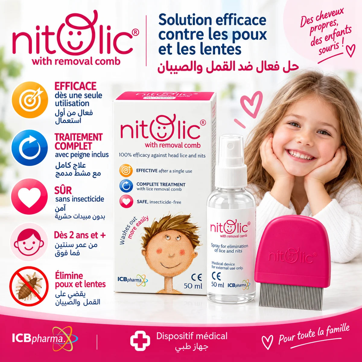Nitolic® Anti-Poux 50 ml avec Peigne – Sans Insecticide